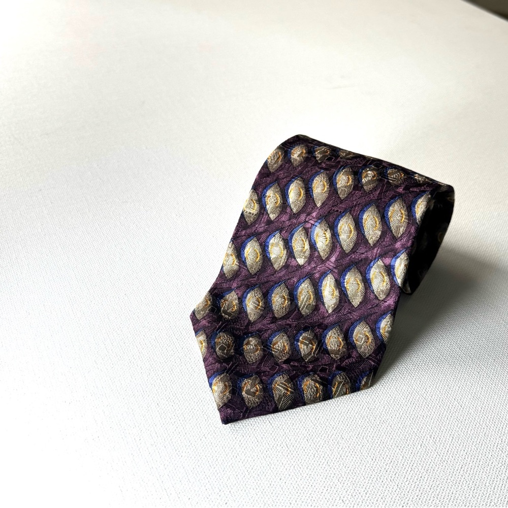 JZ Richards Purple Beige Blue Gold Men's Silk Tie